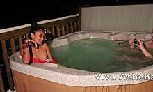 Teenage Asian girl gives a blowjob to a photographer in an hot tub